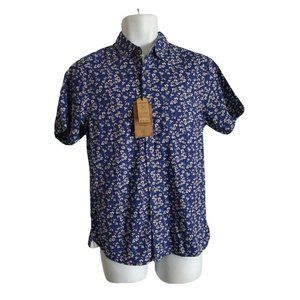 NWT ACROSS THE POND Men's Short Sleeve Button Down Shirt Size S Blue Floral $68